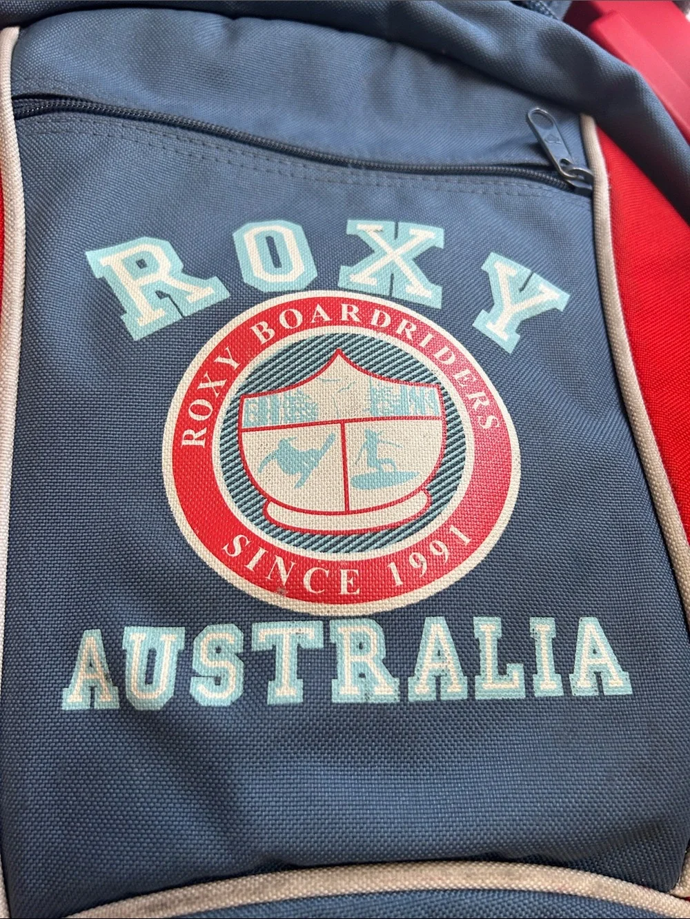 Roxy Two-Tone Red and Gray Men's Backpack with Front Logo